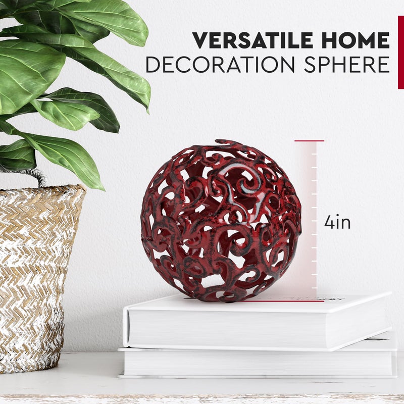 Everydecor Metal Decorative Sphere for Home Decor - Decorative Balls for Shelves, Centerpiece Bowls, Bookshelf - Decoration Orbs Accents for Living Room, Bedroom - Fancy Red Shelf Spheres - Image 3